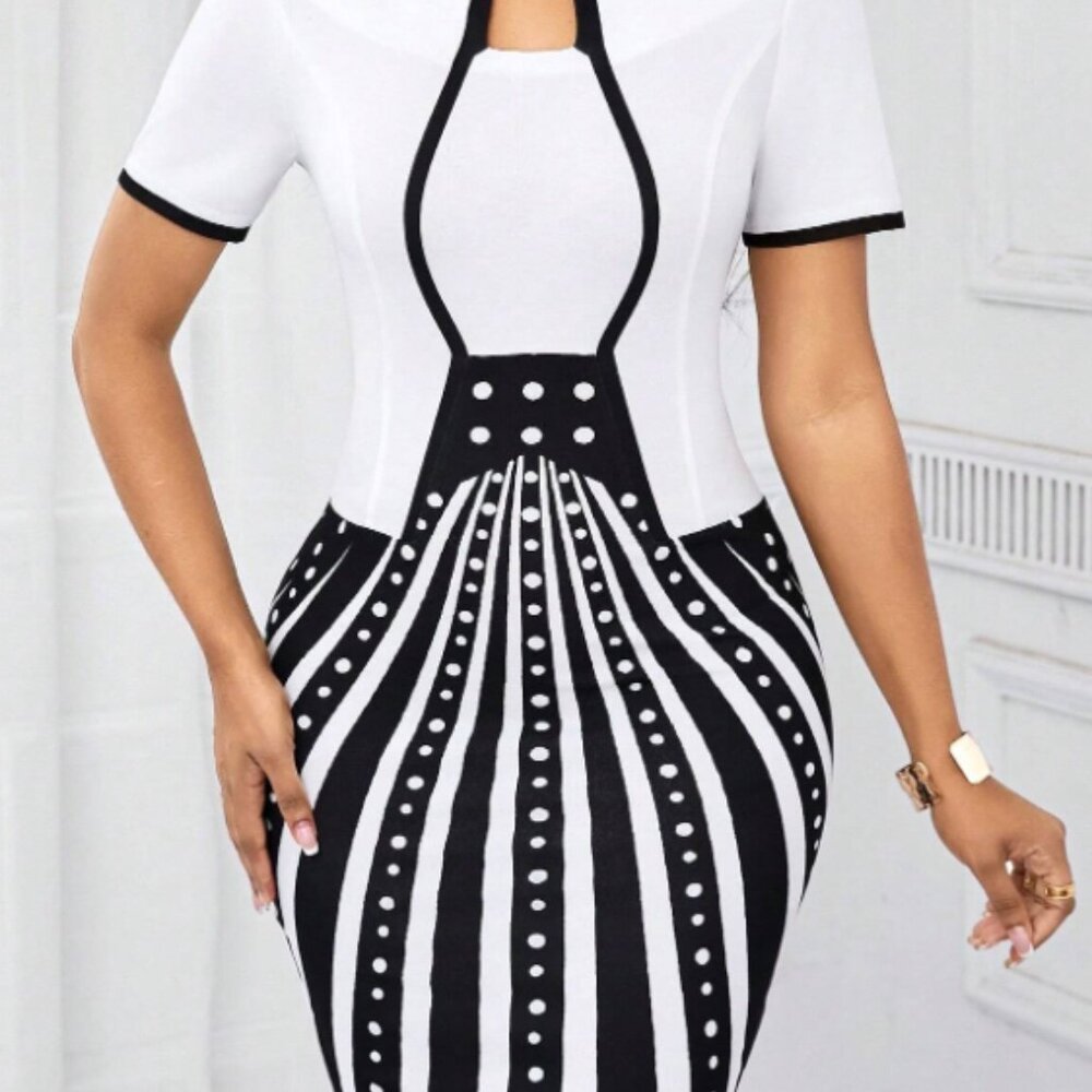 SHEIN Women's Bodycon dress Black & White Colorblock